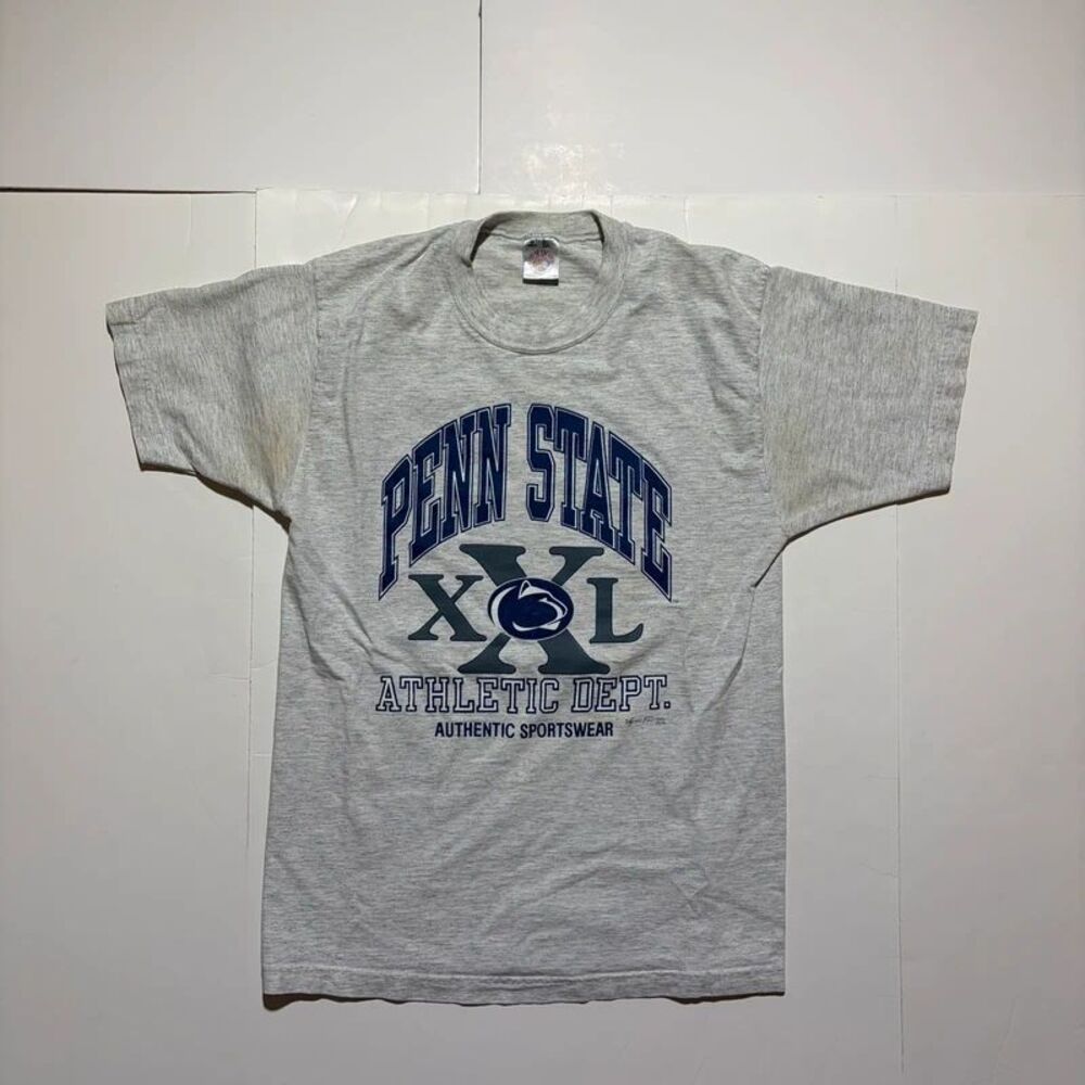 Vintage grey Penn State Athletics shirt heavily stained as shown